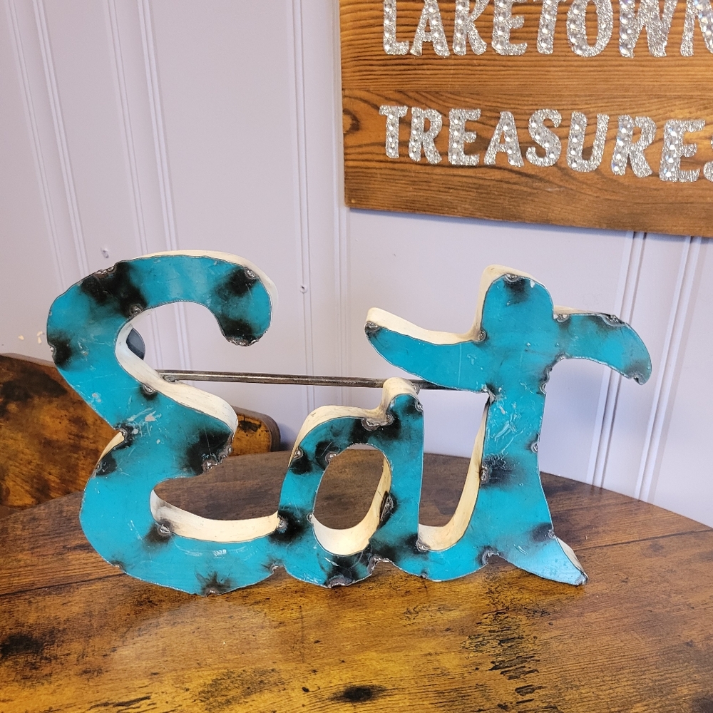 Made in Mexico Turquoise Metal 'Eat' Sign